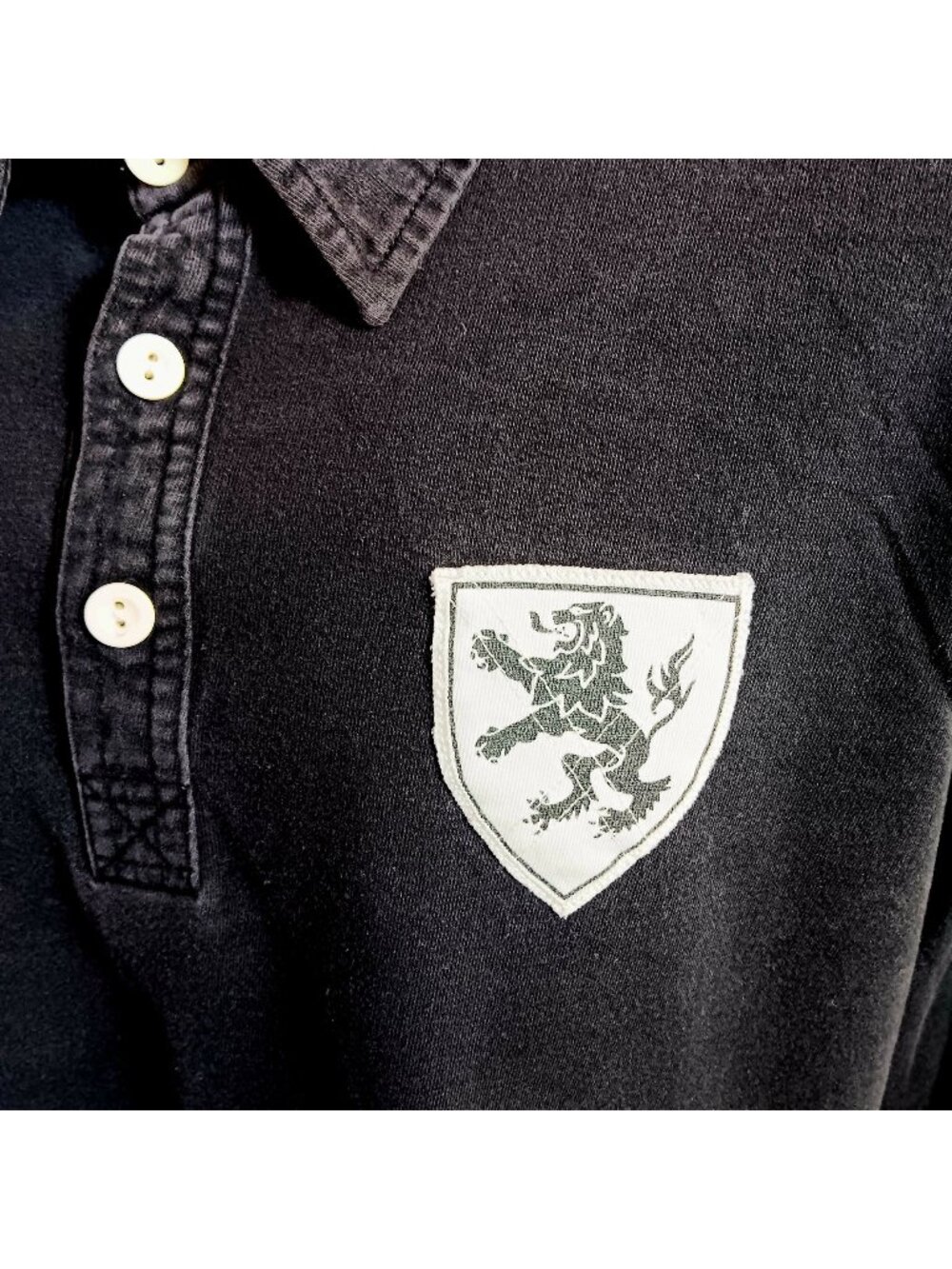 Old Navy Vintage XL Rugby Shirt Mens Polo Black Long Sleeve Lion Crest Patch